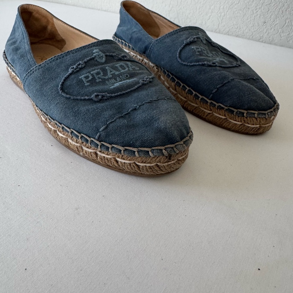 Prada Blue Loafers Slip-Ons with Denim Look